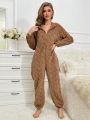 Half Zip Hooded Flannelette Lounge Jumpsuit