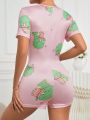 Women'S Short Sleeve Dinosaur Print Pajama Romper