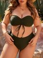 SHEIN Swim Basics Plus Size Women's Strapless Swimsuit Set With Drawstring