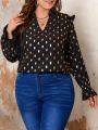 SHEIN Frenchy Plus Size Women's Shirt With Gold Foil Polka Dot Print And Ruffle Hemline