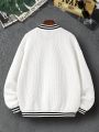 Manfinity Homme Loose-Fitting Men's Striped Decorated Cable Knit Bomber Jacket