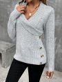 SHEIN Essnce Surplice Neck Button Detail Sweater