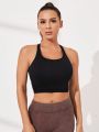 SHEIN VARSITIE Sporty Knit Slim Fit Crop Top With Micro Elasticity For Women