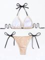 SHEIN Swim BAE Allover Print Halter Triangle Tie Side Bikini Swimsuit
