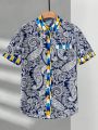 Manfinity Homme Men's Paisley Printed Woven Casual Short Sleeve Shirt