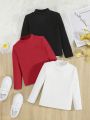 SHEIN 3pcs Young Girl Mock Neck Tee