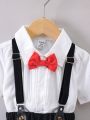 Baby Boys' Short Sleeve Butterfly Bow Tie Shirt + Casual Suspender Shorts 2pcs Outfit Set