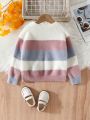 SHEIN Kids EVRYDAY Young Girl Color Block Drop Shoulder Fuzzy Sweater