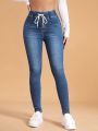 Drawstring Waist Skinny Jeans