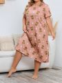 Plus Size Women's Sleep Dress With Bear & Star Print