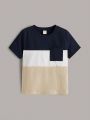 SHEIN Kids EVRYDAY Young Boy's Color Block Casual Short Sleeve T-Shirt