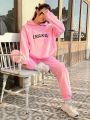 SHEIN Qutie Letter Printed Hoodie And Pants