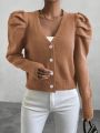 SHEIN Unity Gigot Sleeve Button Front Cardigan