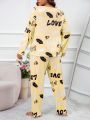 Plus Size Lips Heart & Letter Printed Pajama Set