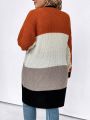 SHEIN LUNE Plus Size Colorblock Drop Shoulder Cardigan