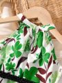 SHEIN Kids EVRYDAY Toddler Girls 1pc Floral Print Halter Neck Dress