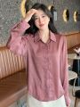 DAZY Women's Solid Button Up Casual Shirt