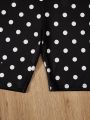 SHEIN Kids EVRYDAY Teen Girls' Knitted Solid Color Polka Dot Print Shorts Set