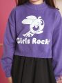 THE POWERPUFF GIRLS X SHEIN Tween Girl Cartoon & Letter Pattern Drop Shoulder Sweater