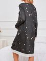 Maternity Star Printed Lace Patchwork V-Neck Nightgowns With Slit