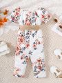 Baby Girls' Flower Print Jumpsuit With Waist Belt