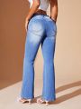 SHEIN BAE Women'S Diamond-Studded Bell-Bottom Jeans