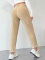 SHEIN PETITE Solid Color High-Waisted Straight-Leg Pants