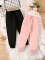 SHEIN Kids QTFun Young Girl 2pcs Contrast Side Seam Sweatpants