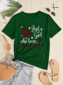 SHEIN Slayr Christmas Printed Short Sleeve T-shirt For Women