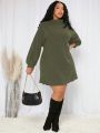 SHEIN CURVE+ Plus Size Women's Stand Collar Lantern Sleeve Dress