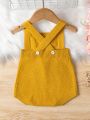 SHEIN Infant Girls' Back Cross Solid Color Sweater Jumpsuit