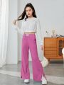 SHEIN Teen Girl Letter Patched Detail Split Hem Flare Leg Pants