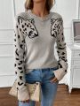 Women's Leopard Pattern Round Neck Sweater