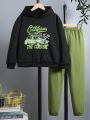 Tween Girls' Car & Letter Printed Sweatshirt And Jogger Pants Set