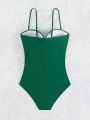 Solid Color Cross Strapped One-piece Swimsuit