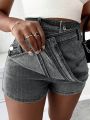 Mid Waist Wrap Denim Skort