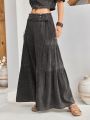 SHEIN BohoFeels Women's Solid Color Wide Leg Pants With Button Detail