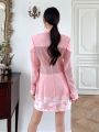 SHEINNeu Pink Mesh/cloud Pattern Suit Dress