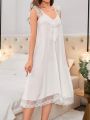 Women's Spaghetti Strap Lace Patchwork Sleepwear Dress