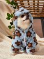 PETSIN Blue Rabbit Fur Floral Print Plush Warm Jacket