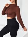 Plus Size Women's Seamless Zipper Front Slim Fit Sports Jacket