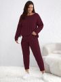 Plus Size Women's Torsade Knit Drop Shoulder Sweater Set