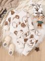 Bear Pattern Printed Romper And Pants Set For Baby Boys