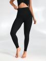 SHEIN Leisure Women'S Solid Color High Waist Hollow Out Detail Sports Leggings