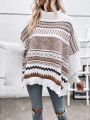 Geo Pattern Batwing Sleeve Turtleneck Poncho