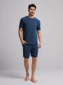 SHEIN Men Solid Top & Shorts Loungewear Set