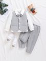 SHEIN Baby Boys' Bow Tie Collar Casual Shirt Vest Long Pants Gentleman 3pcs/Set