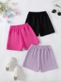 SHEIN Kids HYPEME 3pcs/set Girls' Cute Letter Printed Multicolor Casual Shorts