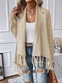 SHEIN LUNE Women's Shawl Collar Fringe Trim Open Front Cardigan