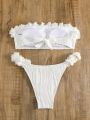 DAZY Women's White Strapless Bikini Set With Triangle Bottom